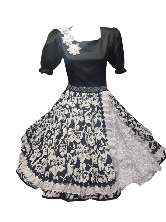 Vestido Huasa Niñas Tallas  12 14 y 16 Juvenil Negro Floreado Huasita Chinita