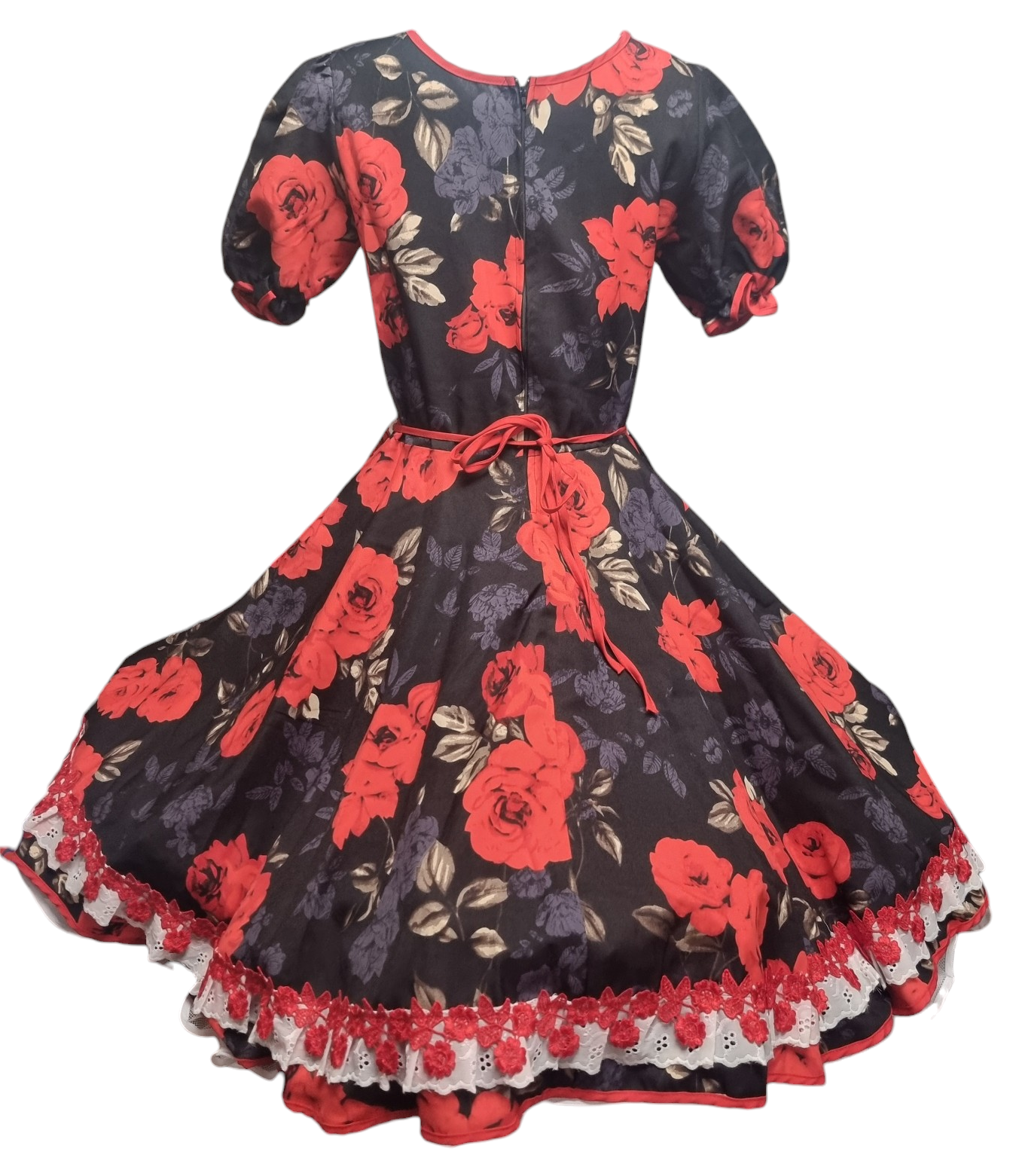 Vestido Huasa China Mujer Adulto Tallas L y  XL y 2 XL Negro Floreado Rojo ENVIO GRATIS