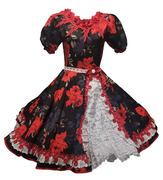 Vestido Huasa Niñas Tallas 12 y 14  Juvenil Negro Rojo Oferta