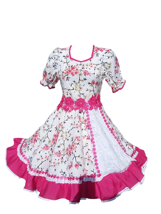 Vestido Huasa Niñas Tallas 6, 8, 10 y 12 Juvenil  Fucsia Huasita Chinita