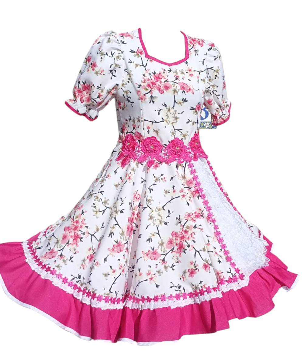 Vestido Huasa Niñas Tallas 6, 8, 10 y 12 Juvenil  Fucsia Huasita Chinita