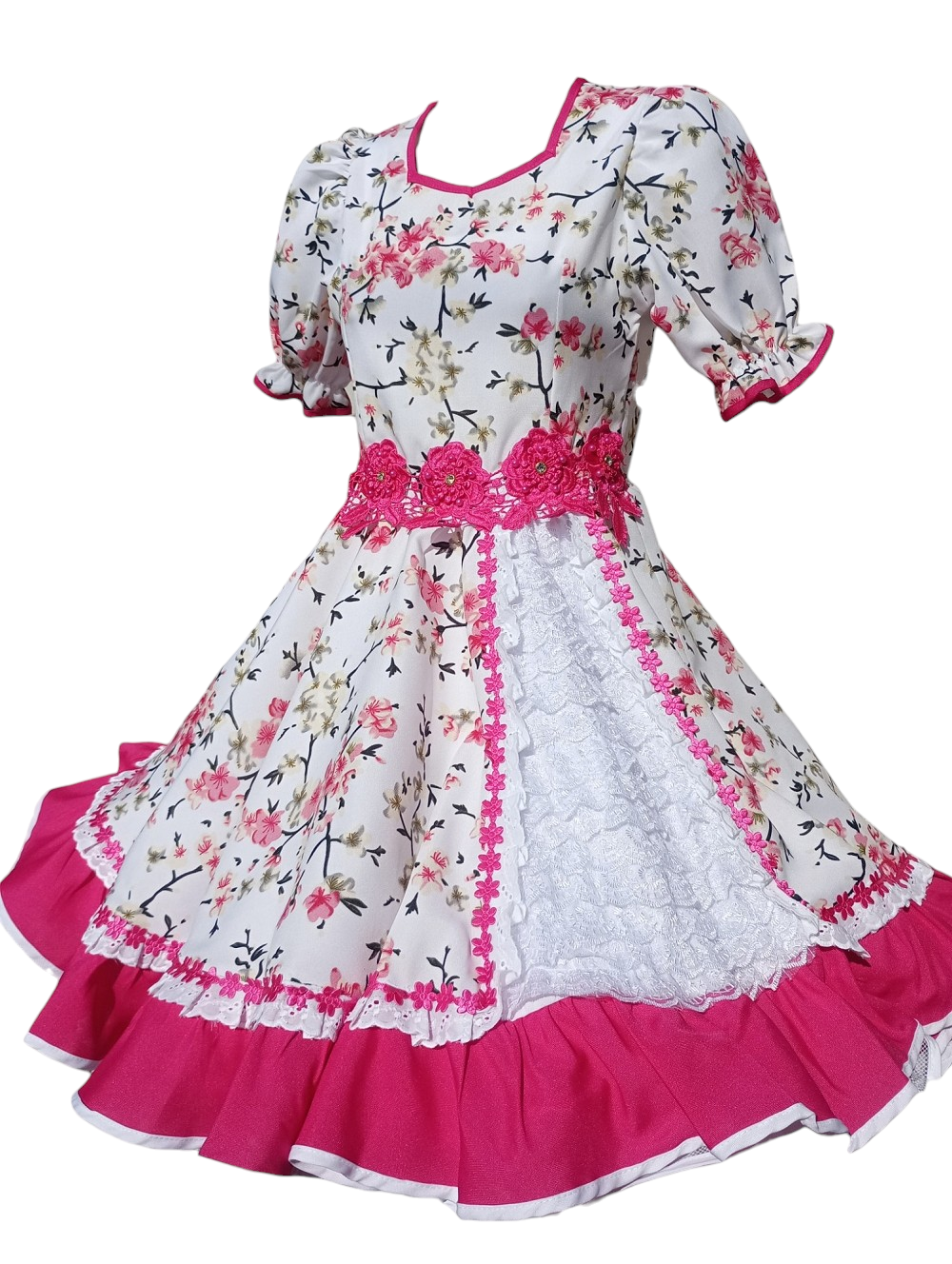 Vestido Huasa Niñas Tallas 6, 8, 10 y 12 Juvenil  Fucsia Huasita Chinita