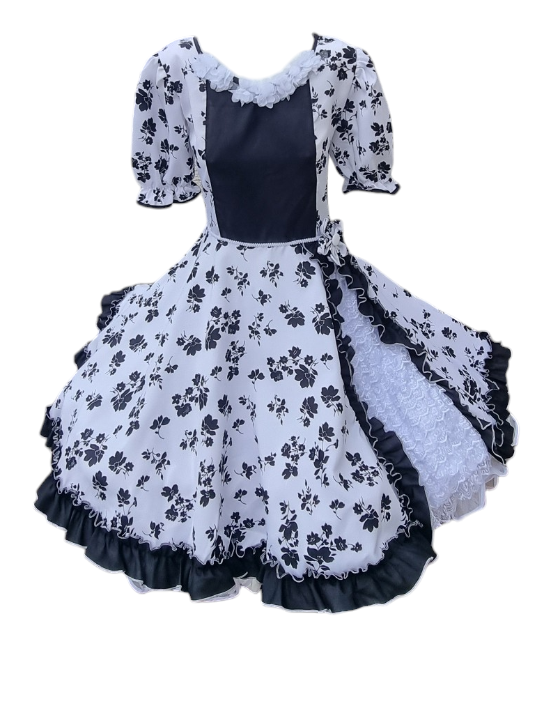 Vestido Huasa Niñas Tallas  12 14 y 16 Juvenil Bco Negro Huasita Chinita
