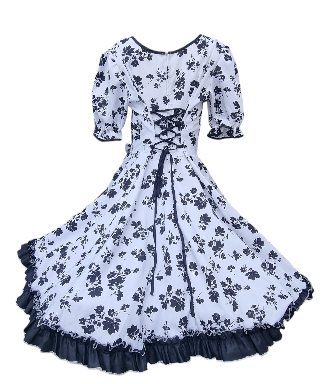 Vestido Huasa Niñas Tallas  12 14 y 16 Juvenil Bco Negro Huasita Chinita