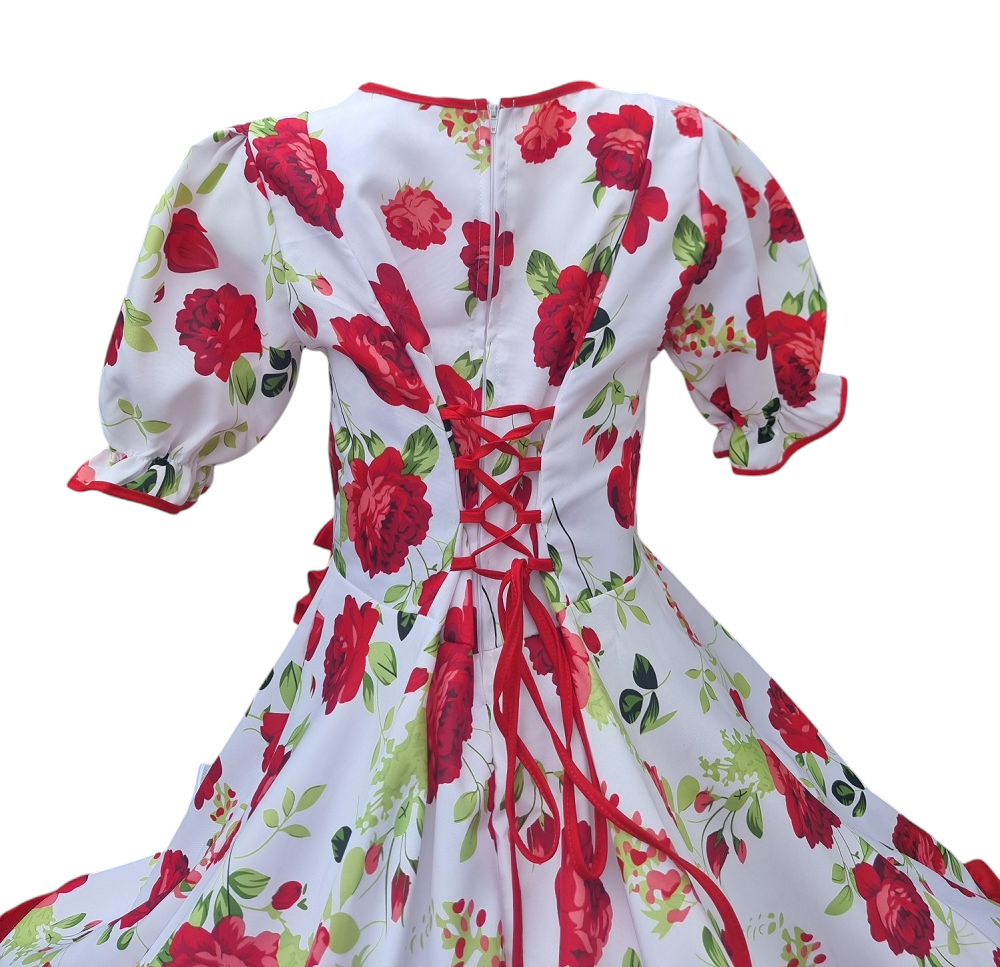 Vestido Huasa Niñas Tallas 12 14 y 16 Juvenil Blanco Floreado Huasita Chinita
