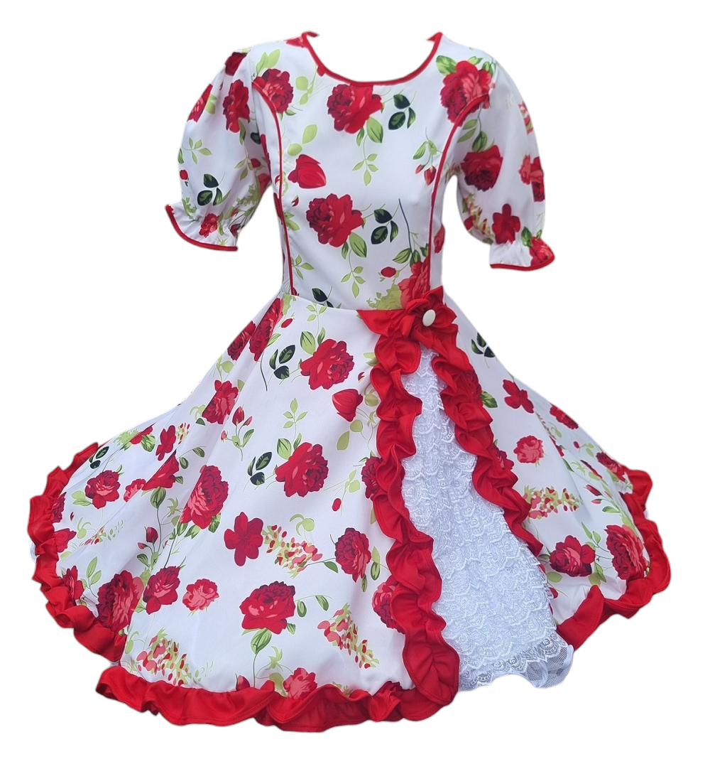 Vestido Huasa Niñas Tallas 12 14 y 16 Juvenil Blanco Floreado Huasita Chinita