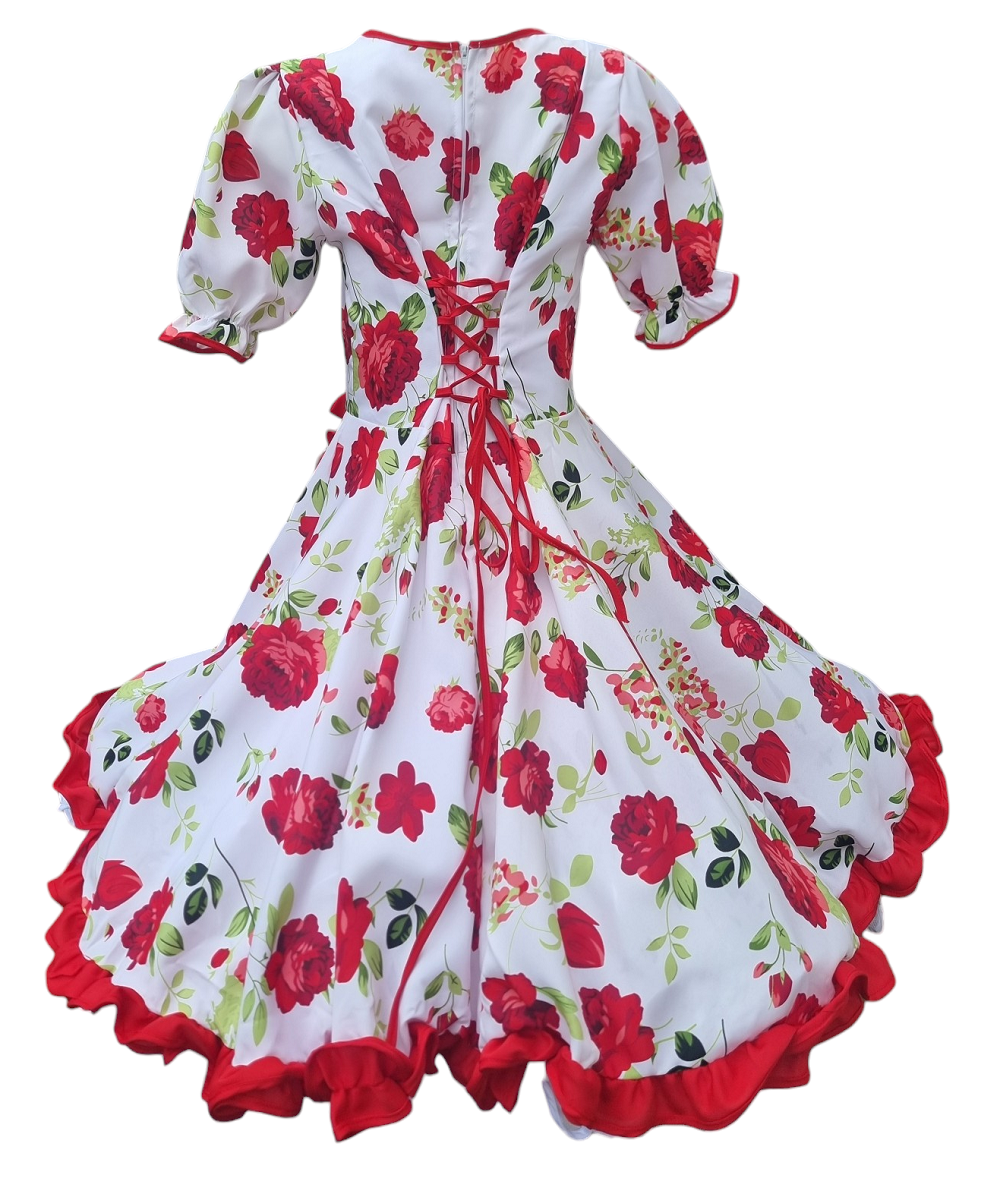 Vestido Huasa Niñas Tallas 12 14 y 16 Juvenil Blanco Floreado Huasita Chinita