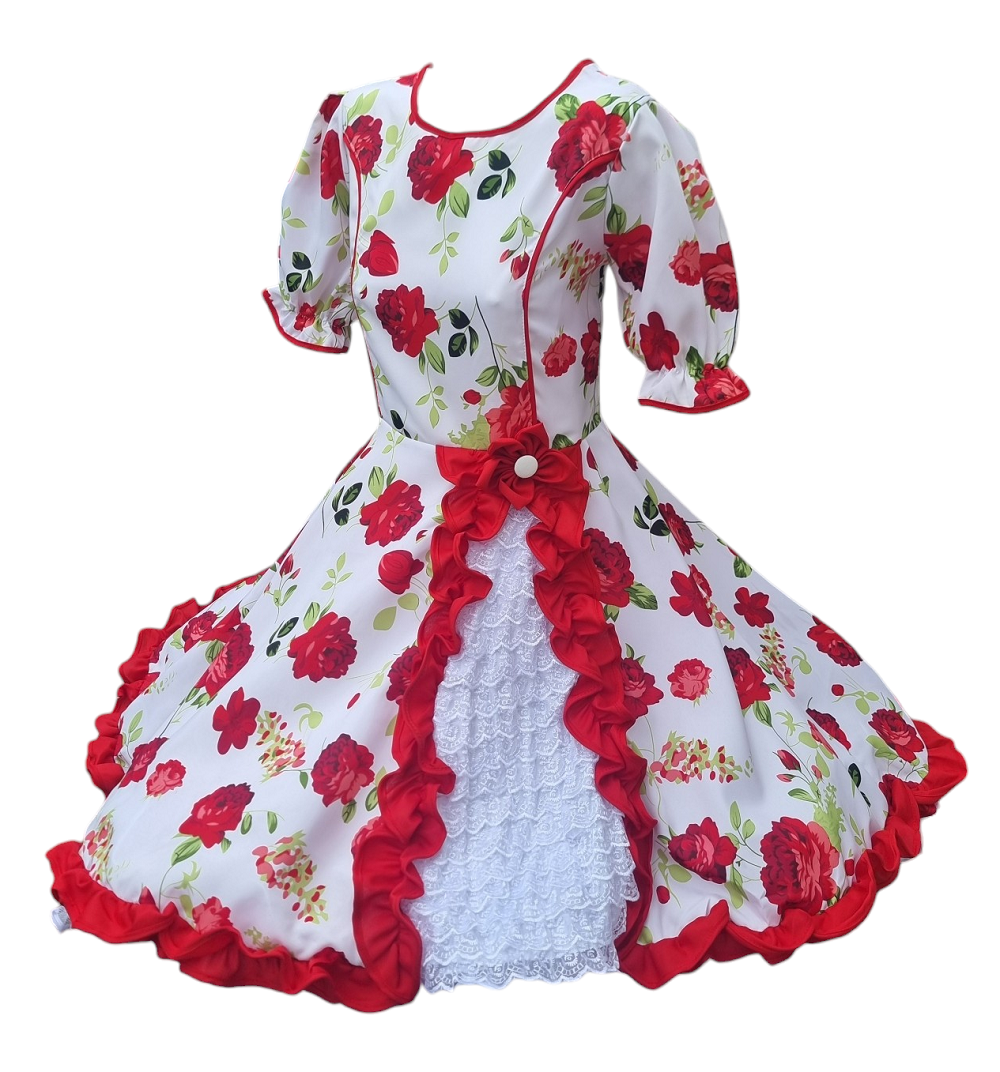 Vestido Huasa Niñas Tallas 12 14 y 16 Juvenil Blanco Floreado Huasita Chinita