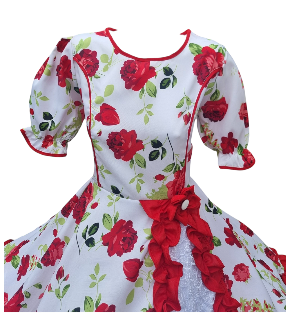 Vestido Huasa Niñas Tallas 12 14 y 16 Juvenil Blanco Floreado Huasita Chinita