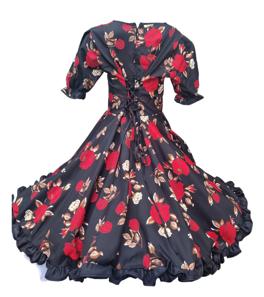 Vestido Huasa Niñas Tallas  12 14 y 16 Juvenil Negro Floreado Huasita Chinita