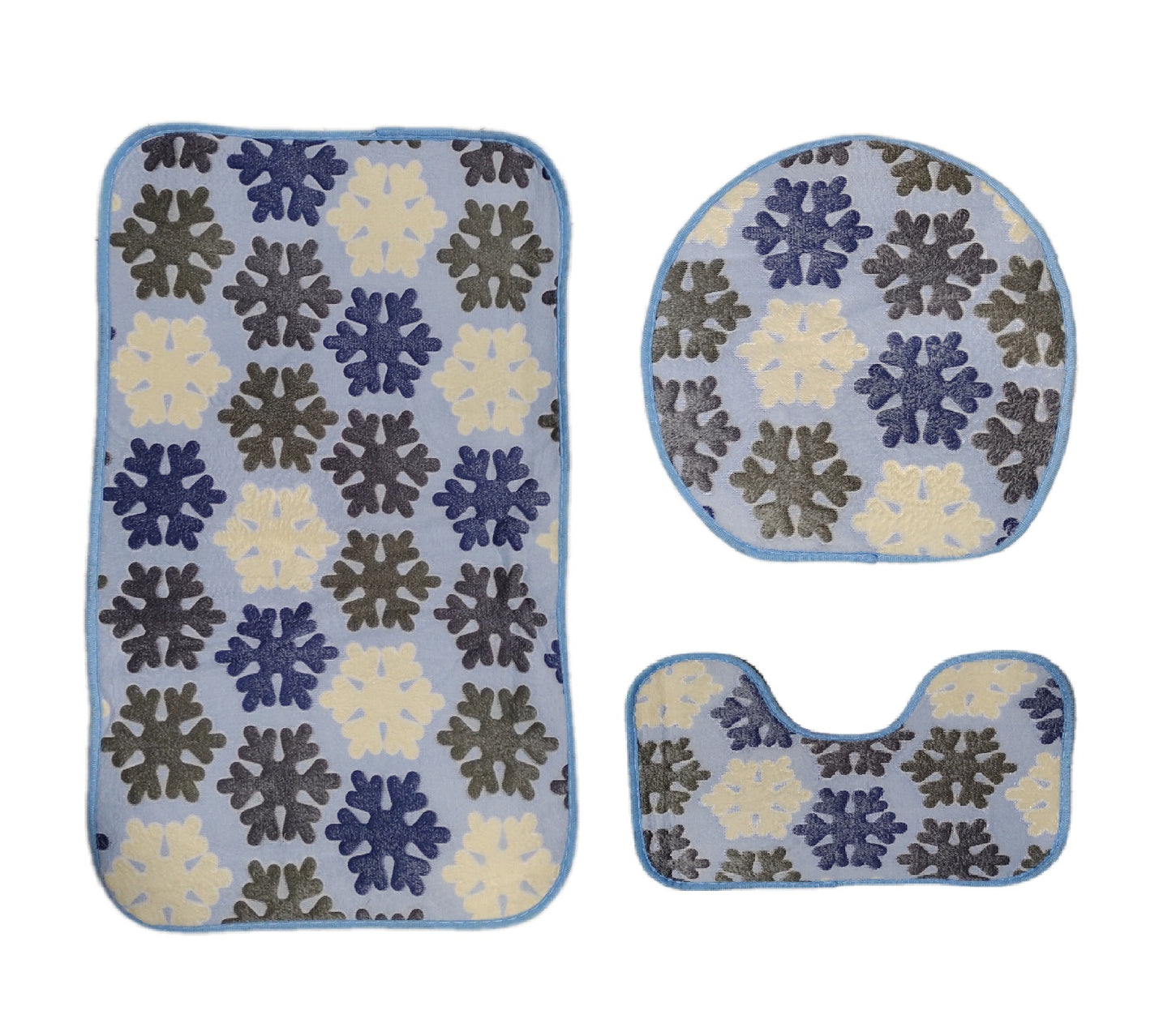 Set de Baño Geometrico  3 Piezas Alfombra Shaggy Antideslizante Tapa Wc y U Pad