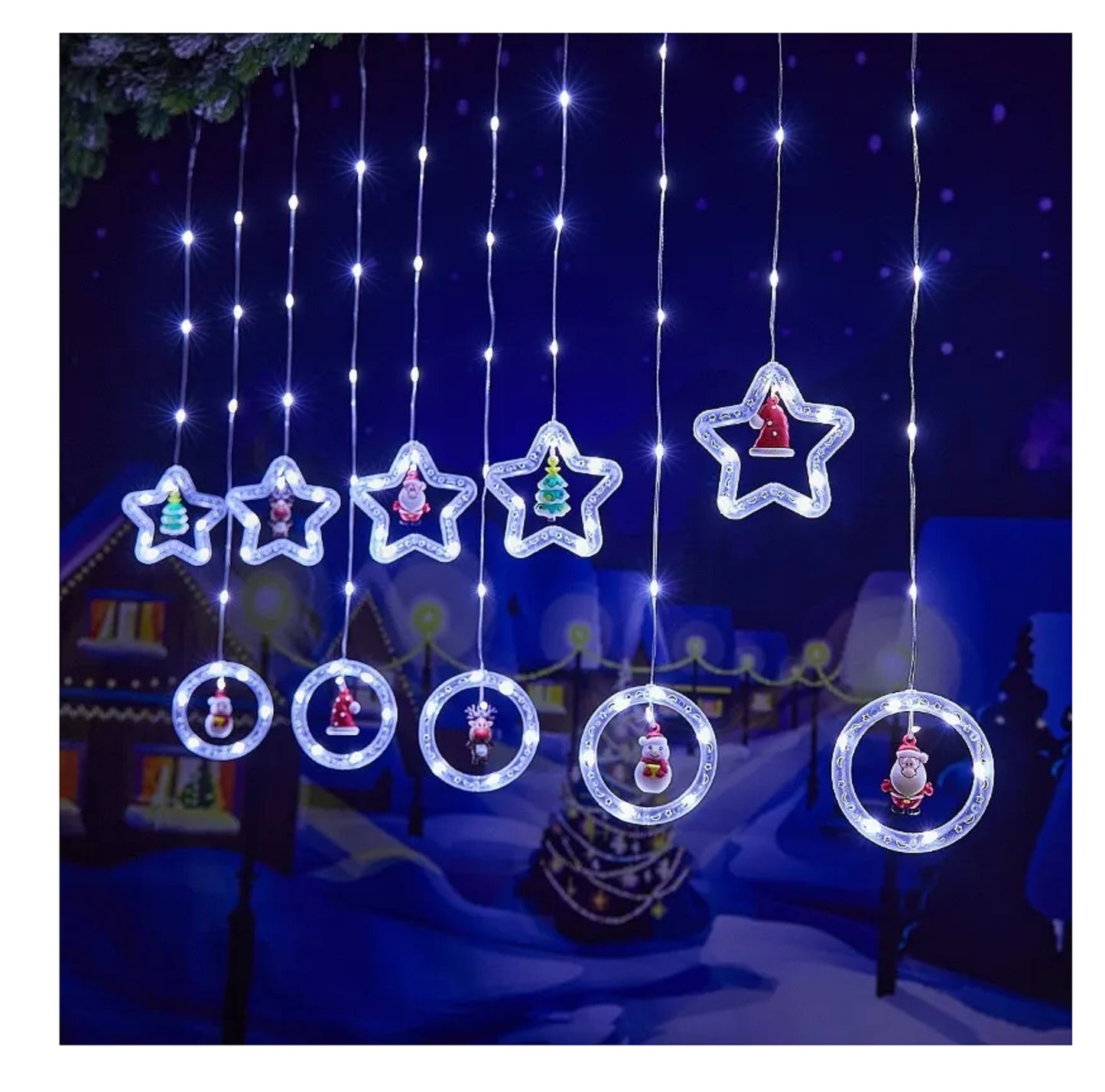Cascadas Solar Led Con Figuras Navidad 3 Metros Estrellas, Pinos