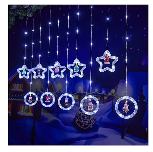 Cascadas Solar Led Con Figuras Navidad 3 Metros Estrellas, Pinos