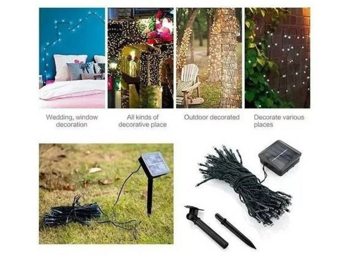 Guirnalda Solar De 200 Luces Led Navidad Decoración Navideña Multicolor, Azul y Blanco Frio