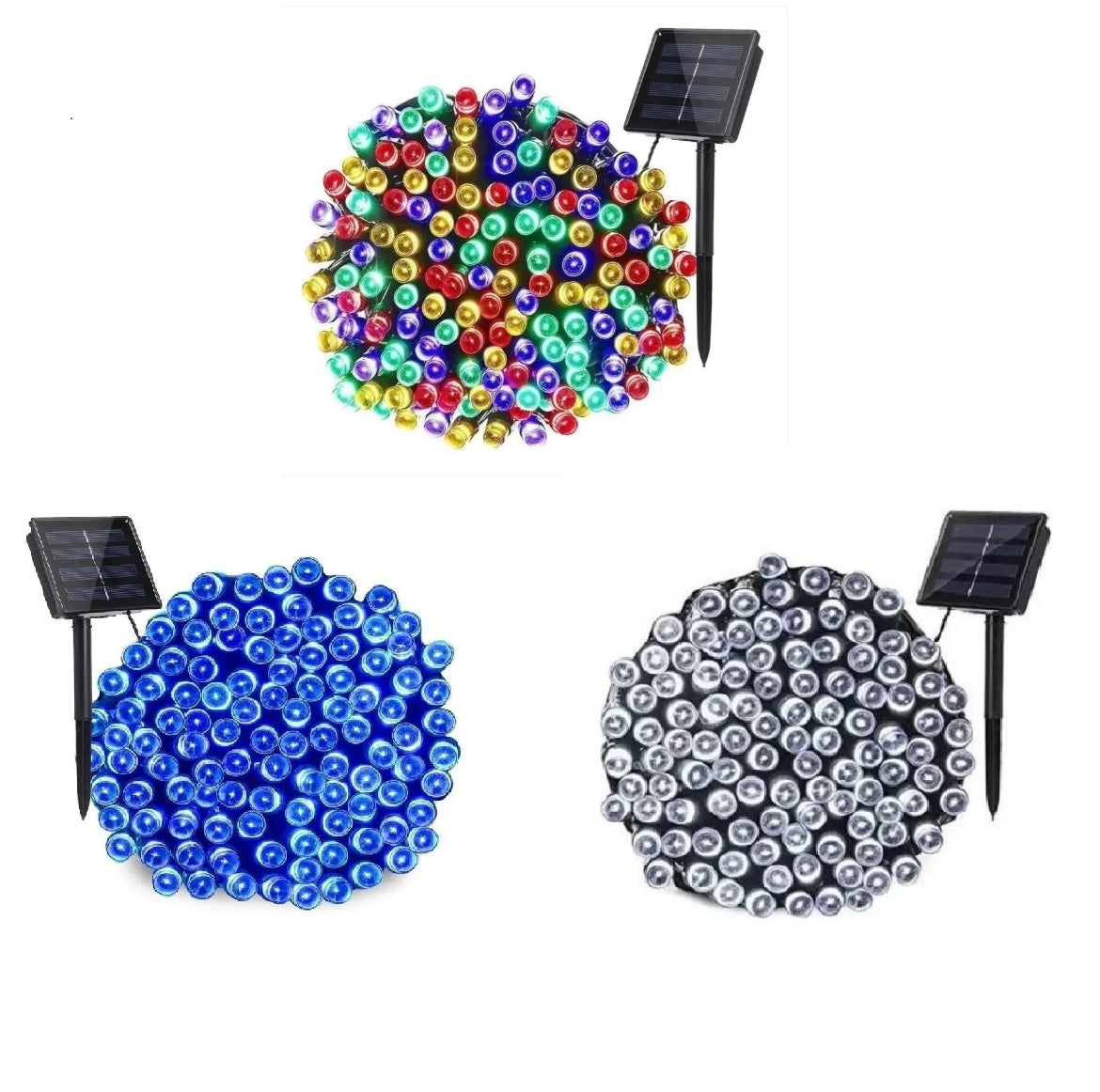 Guirnalda Solar De 200 Luces Led Navidad Decoración Navideña Multicolor, Azul y Blanco Frio