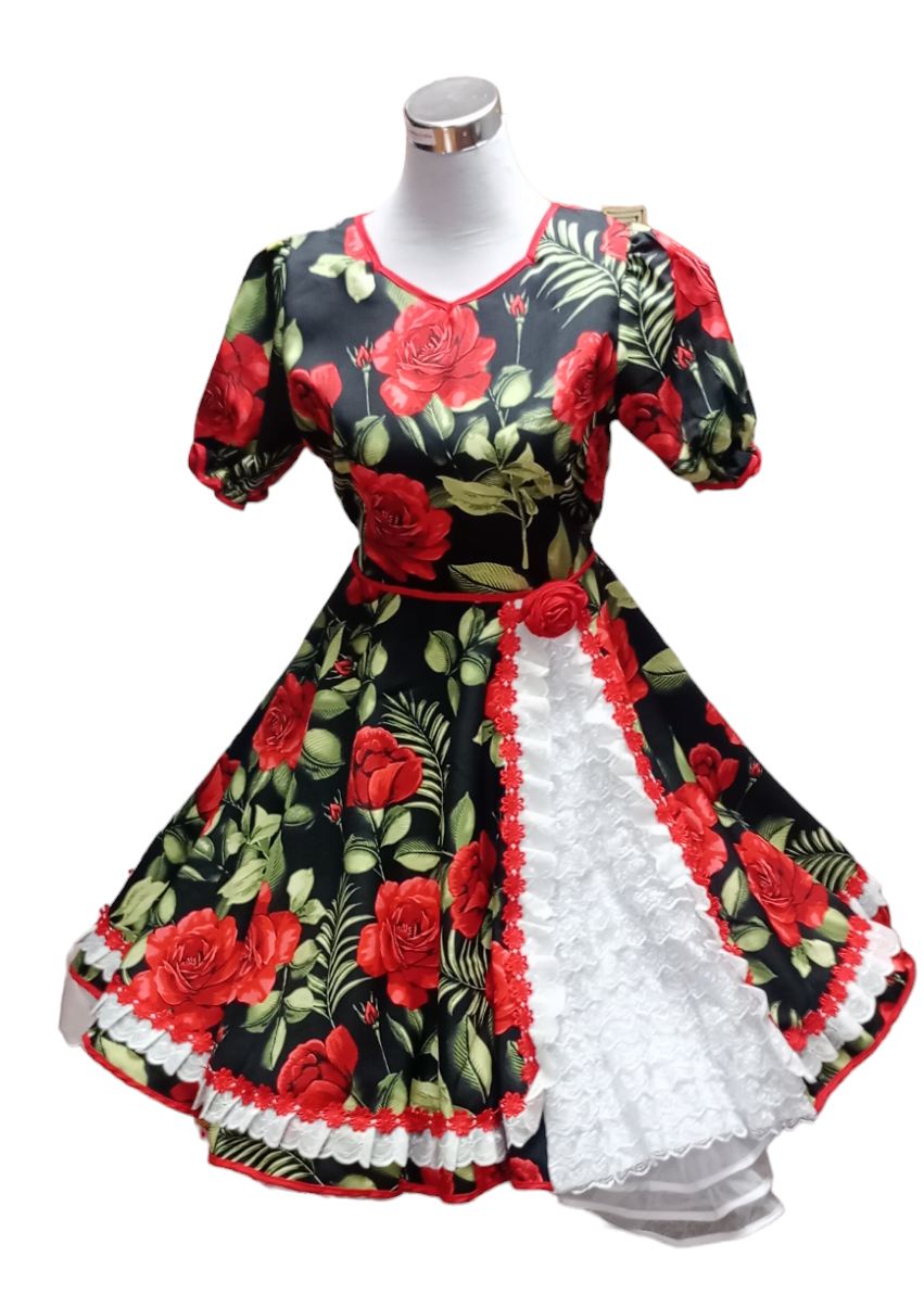 Vestido Huasa China Mujer Adulto Talla L Negro Hojas Verdes