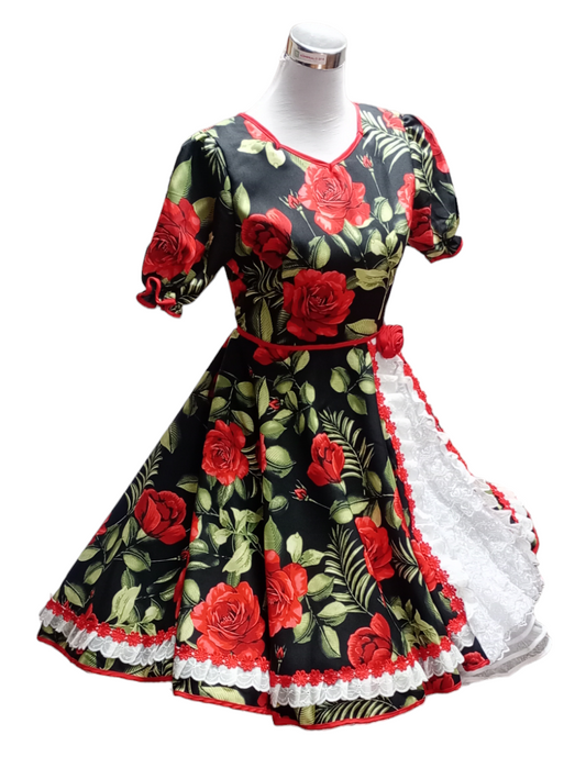 Vestido Huasa China Mujer Adulto Talla L Negro Hojas Verdes