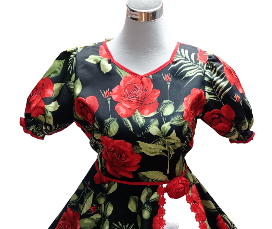 Vestido Huasa China Mujer Adulto Talla L Negro Hojas Verdes