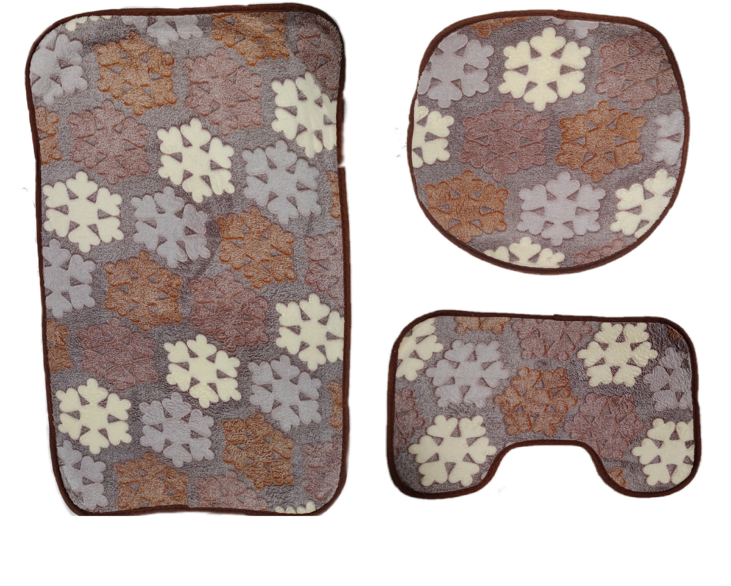 Set de Baño Geometrico  3 Piezas Alfombra Shaggy Antideslizante Tapa Wc y U Pad